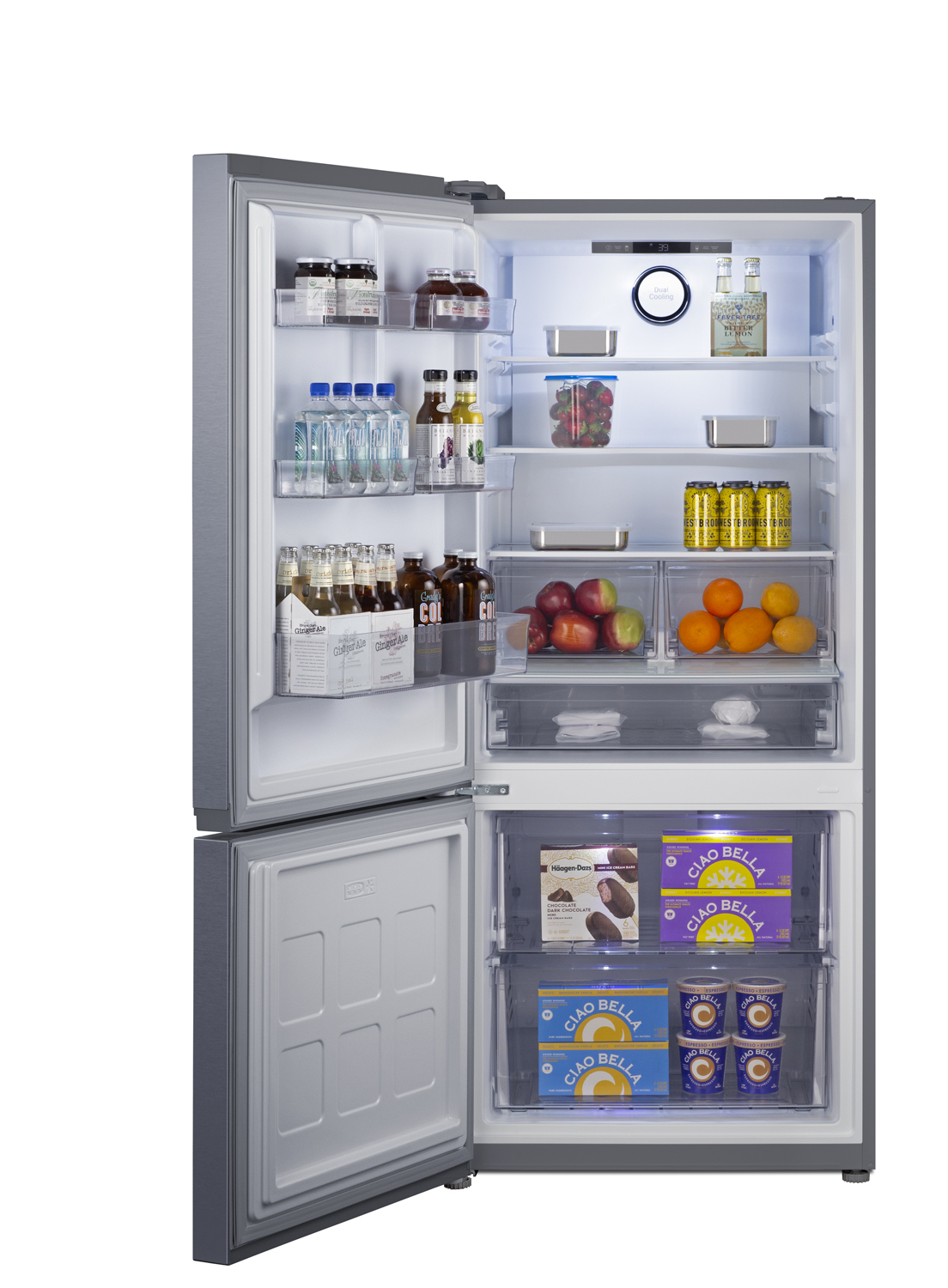 Frost-free ENERGY STAR certified bottom freezer refrigerator in stainless steel and counter depth fit